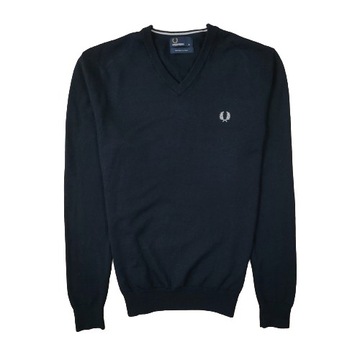 FRED PERRY Sweter Męski 100 % Wełna Merino V Neck Logowany r. M