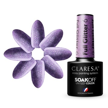 CLARESA LAKIER HYBRYDOWY FIOLETOWY BROKAT 5ml FULL GLITTER 6