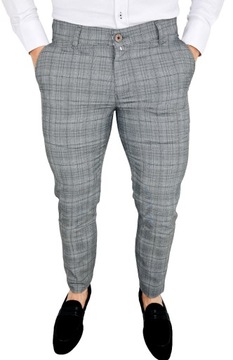 Szare eleganckie w krate spodnie slim fit yakut 32
