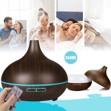 АРОМАТЕРАПЕВТИЧЕСКИЙ МАСЛЯНЫЙ ДИФФУЗОР СВЕТОДИОДНЫЙ УВЛАЖНИТЕЛЬ 550 МЛ+ДИСТАНЦИОННЫЙ ТЕМНО-КОРИЧНЕВЫЙ