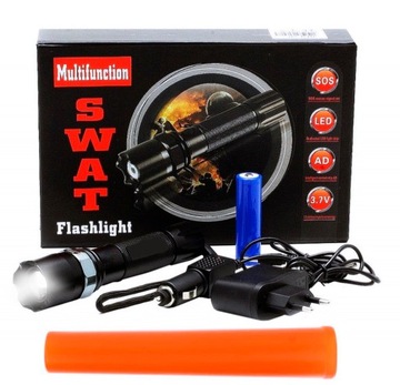 LATARKA POLICYJNA WIELOFUNKCYJNA ALUMINIOWA NAKŁADKA SWAT CREE ZOOM XM-L T6
