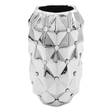 WAZON SREBRNY CERAMICZNY NA KWIATY Z KRYSZTAŁKAMI NOWOCZESNY GLAMOUR