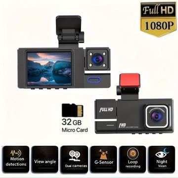 3-канальная передняя и задняя внутренняя автомобильная камера, автомобильная камера 1080P с ИК и ночным видением,