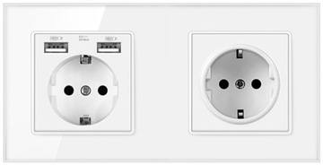 Gniazdko Podwójne 230V 16A SZKLANE GNIAZDO Z 2 USB