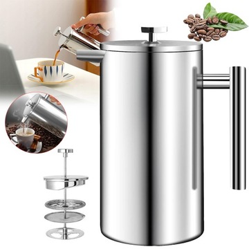 ZAPARZACZ DO KAWY FRENCH PRESS PODWÓJNE ŚCIANKI, DO ŁATWEGO CZYSZCZENIA