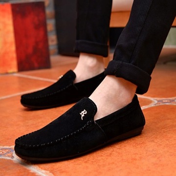 Mokasyny męskie czarne z minimalistycznym logiem buty męskie z eko skóry
