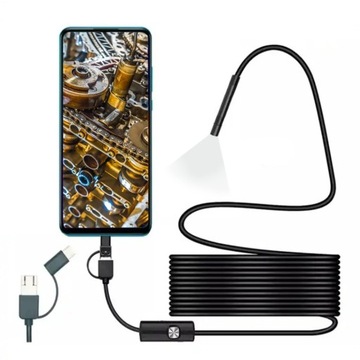 ENDOSKOP KAMERA INSPEKCYJNA ANDROID USB-C LED DŁUGOŚĆ 5 METRÓW HD