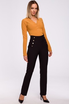 ЭЛЕГАНТНЫЕ БРЮКИ ЖЕНСКИЕ С ВЫСОКОЙ ПОСАДКОЙ С КАРМАНАМИ, ЧЕРНЫЕ 42 XL