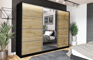 Szafa przesuwna z lustrem VIP 250 cm wotan z półkami i szufladami