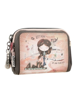 Portfel damski Anekke Peace&Love Pink etui na klucze portmonetka