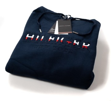 BLUZA TOMMY HILFIGER MĘSKA DUŻE KOLOROWE LOGO GRANATOWA Z KAPTUREM S