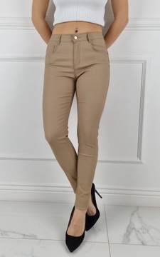 БРЮКИ ЖЕНСКИЕ ИЗ ВОЩЕНОЙ КОЖИ, БЕЖЕВЫЕ, МОДЕЛИРУЮЩИЕ PUSH UP REGULAR 36