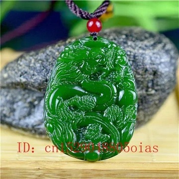 Natural Green Chinese Jade Dragon Pendant Necklace Fashion Accessories