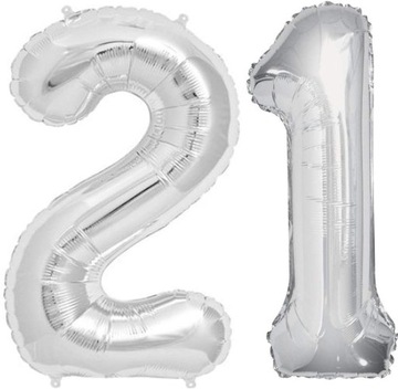BALONY FOLIOWE srebrne CYFRY 21 URODZINY 100cm hel