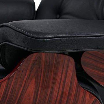Fotel Eames Lounge Chair, czarny, naturalna skóra bydlęca ciemny palisander
