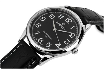 Zegarek męski klasyczny kwarcowy elegancki pasek skórzany analog Perfect