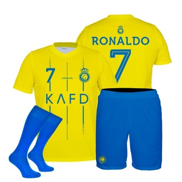 RONALDO strój piłkarski koszulka, spodenki + getry rozmiar 158