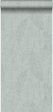 СЕРЫЕ БЕЗССЫЛОЧНЫЕ ОБОИ С ТРОПИЧЕСКИМИ ЛИСТЬЯМИ