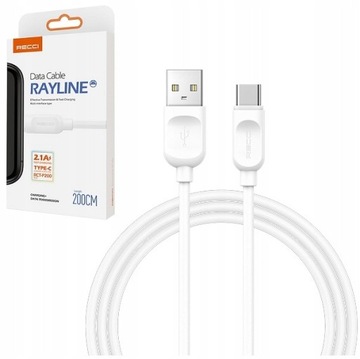 MOCNY KABEL USB-C TYP C SZYBKI 2.1A 200 cm RECCI BIAŁY