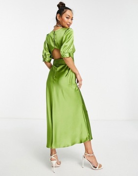 Zelené saténové midi šaty defekt 40