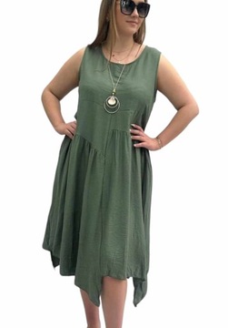 V723 SUKIENKA ROZKLOSZOWANA Z KIESZENIAMI KHAKI r. 52