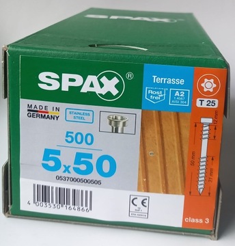 SPAX-D wkręty tarasowe 5x50 500szt srebrne A2