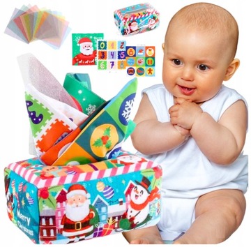 SORTER SENSORYCZNE PUDEŁKO Z CHUSTECZKAMI PLUSZOWE MONTESSORI ŚWIĄTECZNE