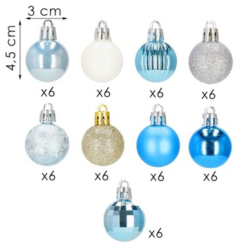 ЕЛОЧНЫЕ ШАРЫ, 54 ШТ, ЕЛОЧНЫЕ ШАРЫ, 3 СМ, НАБОР, НЕБЛОКИРУЕМЫЕ ПОДВЕСКИ