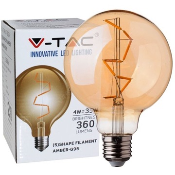 Żarówka AMBER LED 4W E27 G95 400lm FILAMEN V-TAC