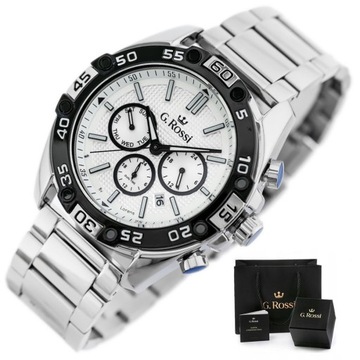 ZEGAREK MĘSKI G. ROSSI EXCLUSIVE +BOX +GRAWER CHRONOGRAF datownik stalowy
