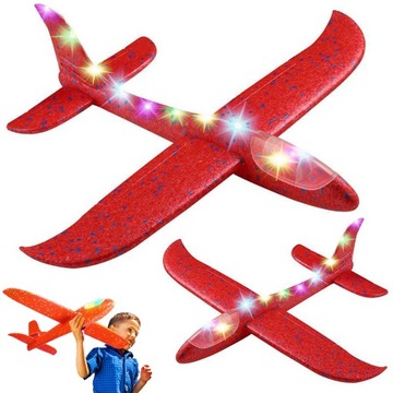SAMOLOT STYROPIANOWY STYROPIANU 47cm ŚWIECĄCY LED SZYBOWIEC RZUTKA CZERWONY