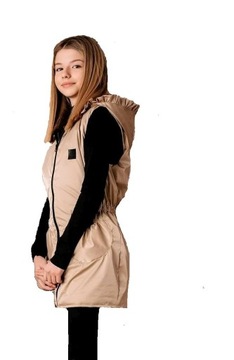 LILI KIDS BEZRĘKAWNIK BEŻOWY SATYNA KAPTUR 152 158