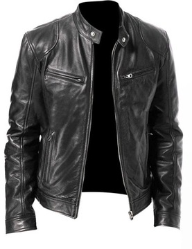 2023 Fashion Mens Leather Jacket Slim Fit Stand Co