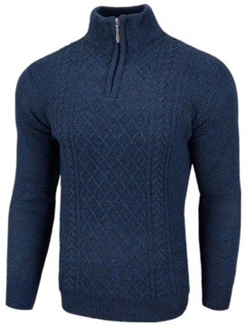 Sweter męski rozpinany Golf krótki zamek Półgolf Wełna Granatowy r. XL + Na