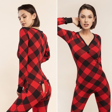 Onesie Kombinezon z klapką romby piżama S