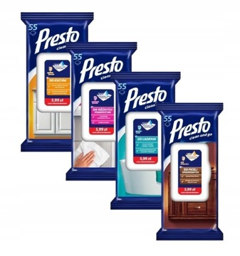 PRESTO chusteczki ściereczki nawilżane ZESTAW MIX