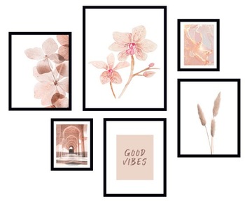 6x OBRAZY W RAMIE PLAKATY RAMKA ZESTAW BOHO KWIATY NATURA SALON DOM