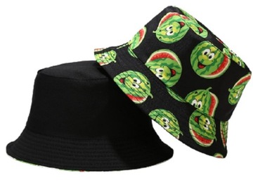 KAPELUSZ RYBACKI DWUSTRONNY BUCKET HAT CZARNY ARBUZ OWOCE NA LATO