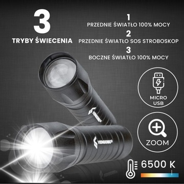 ТАКТИЧЕСКИЙ СВЕТОДИОДНЫЙ ФОНАР ЗУМ COB ОТРАЖАТЕЛЬ, заряжаемый через USB