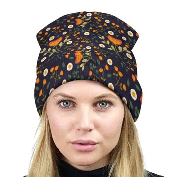 Czapka Zimowa Męska Beanie Wiosna Jesień Damska w Kwiaty