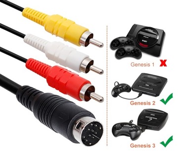 АУДИО/ВИДЕО RCA КАБЕЛЬ ДЛЯ SEGA GENESIS 2 3 MEGA DRIVE 2 180 СМ
