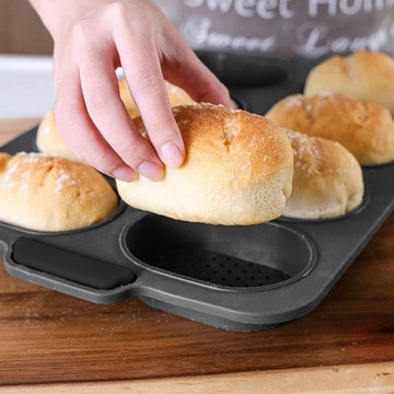 БОЛЬШАЯ СИЛИКОНОВАЯ ФОРМА НА 8 БУЛОЧЕК ПЕРФОРИРОВАННЫЙ ПРОТИВЕНЬ С АНТИПРИГАРНЫМ ПРОТИВНИКОМ