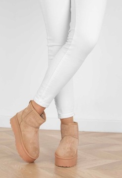 7906 БЕЖЕВЫЕ УТЕПЛЕННЫЕ СНЕЖНЫЕ БОТИНКИ НА ПЛАТФОРМЕ, ТОЛСТАЯ ПОДОШВА 41