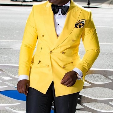 Yellow Double Breasted Prom Suits for Mens Slim Fi