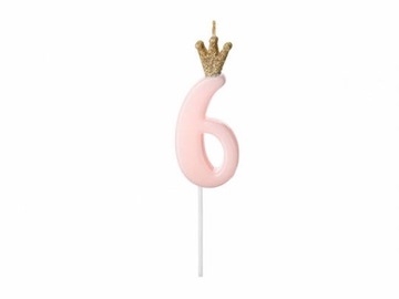 ŚWIECZKA URODZINOWA CYFRA 6 JASNY RÓŻ 9,5 CM
