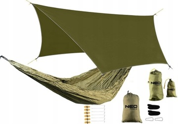 ZESTAW HAMAK OGRODOWY SURVIVAL 330 X 140 CM +TARP