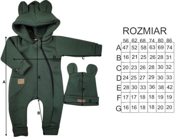Kombinezon z ocieplanej dresówki + czapka khaki 74