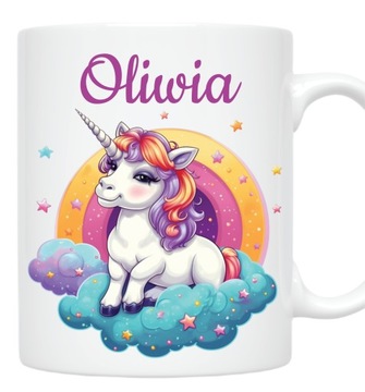 KUBEK z motywem JEDNOROŻCA UNICORN JEDNOROŻEC + dowolne imię kartonik
