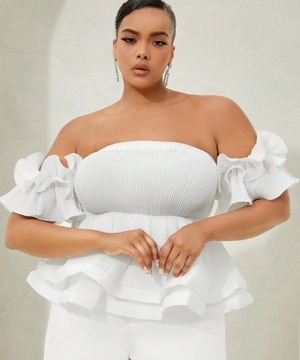 SHEIN BLUZKA PLUS SIZE Z FALBANAMI BIAŁA 46 ŁJA