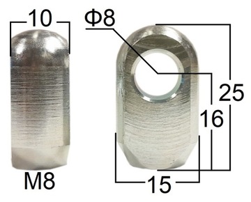 Przegub oczkowy fi 8mm gwint M8 dł. 16mm gr. 10mm AR168M8
